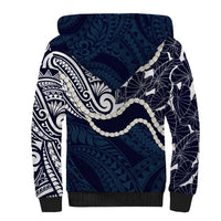 Aloha Hawaii Kalo Pikake Lei Sherpa Hoodie Chest Tattoo Oxford Blue Hawaiian Pattern