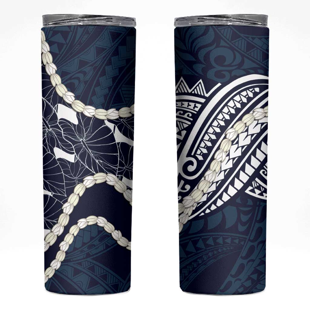 Aloha Hawaii Kalo Pikake Lei Skinny Tumbler Chest Tattoo Oxford Blue Hawaiian Pattern LT14 Oxford Blue - Polynesian Pride