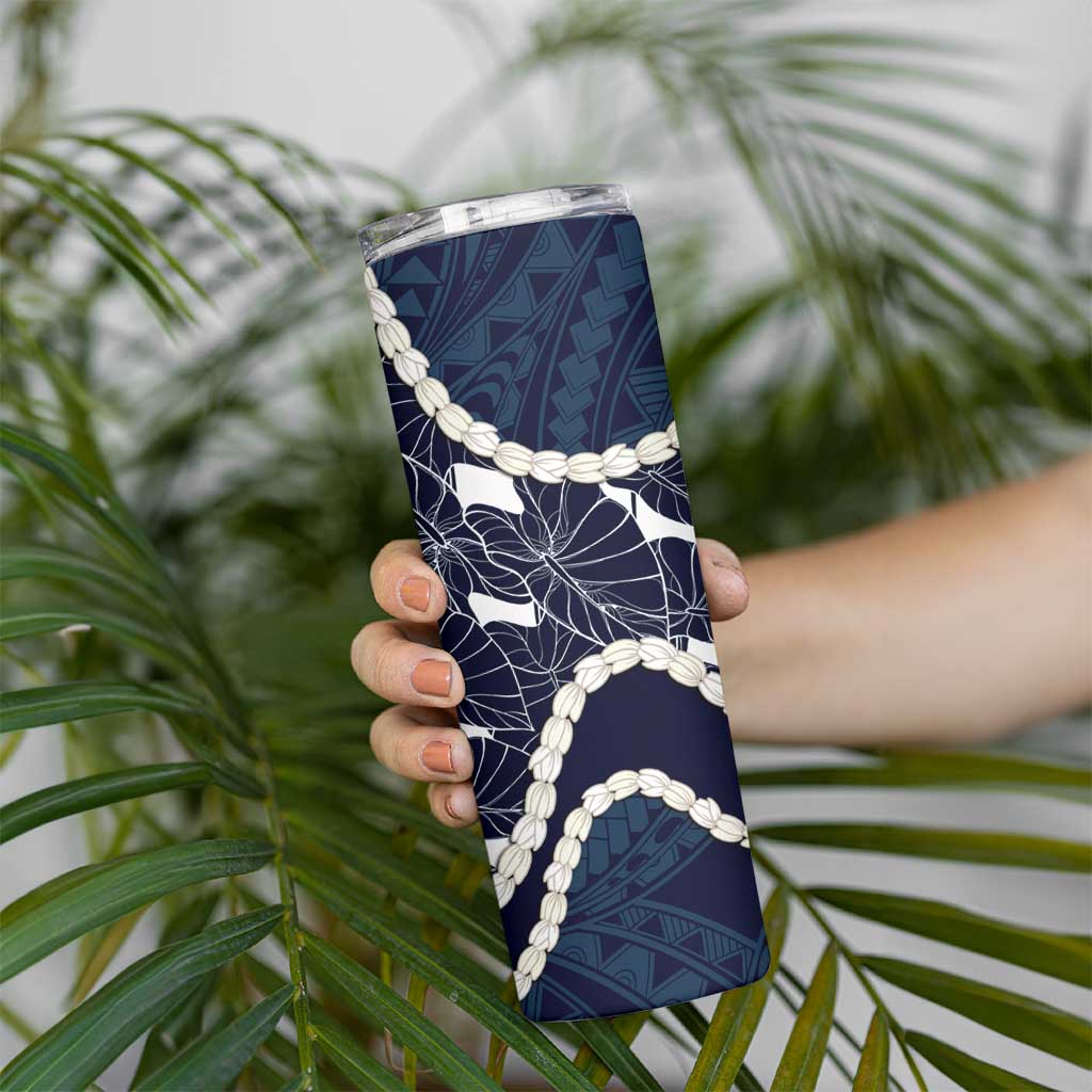 Aloha Hawaii Kalo Pikake Lei Skinny Tumbler Chest Tattoo Oxford Blue Hawaiian Pattern LT14 - Polynesian Pride