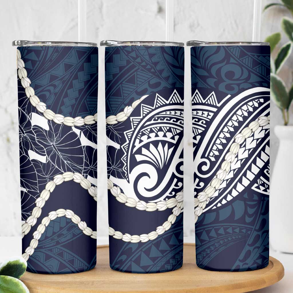 Aloha Hawaii Kalo Pikake Lei Skinny Tumbler Chest Tattoo Oxford Blue Hawaiian Pattern LT14 - Polynesian Pride