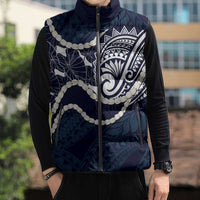 Aloha Hawaii Kalo Pikake Lei Sleeveless Puffer Jacket Chest Tattoo Oxford Blue Hawaiian Pattern