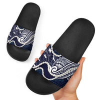 Aloha Hawaii Kalo Pikake Lei Slide Sandals Chest Tattoo Oxford Blue Hawaiian Pattern
