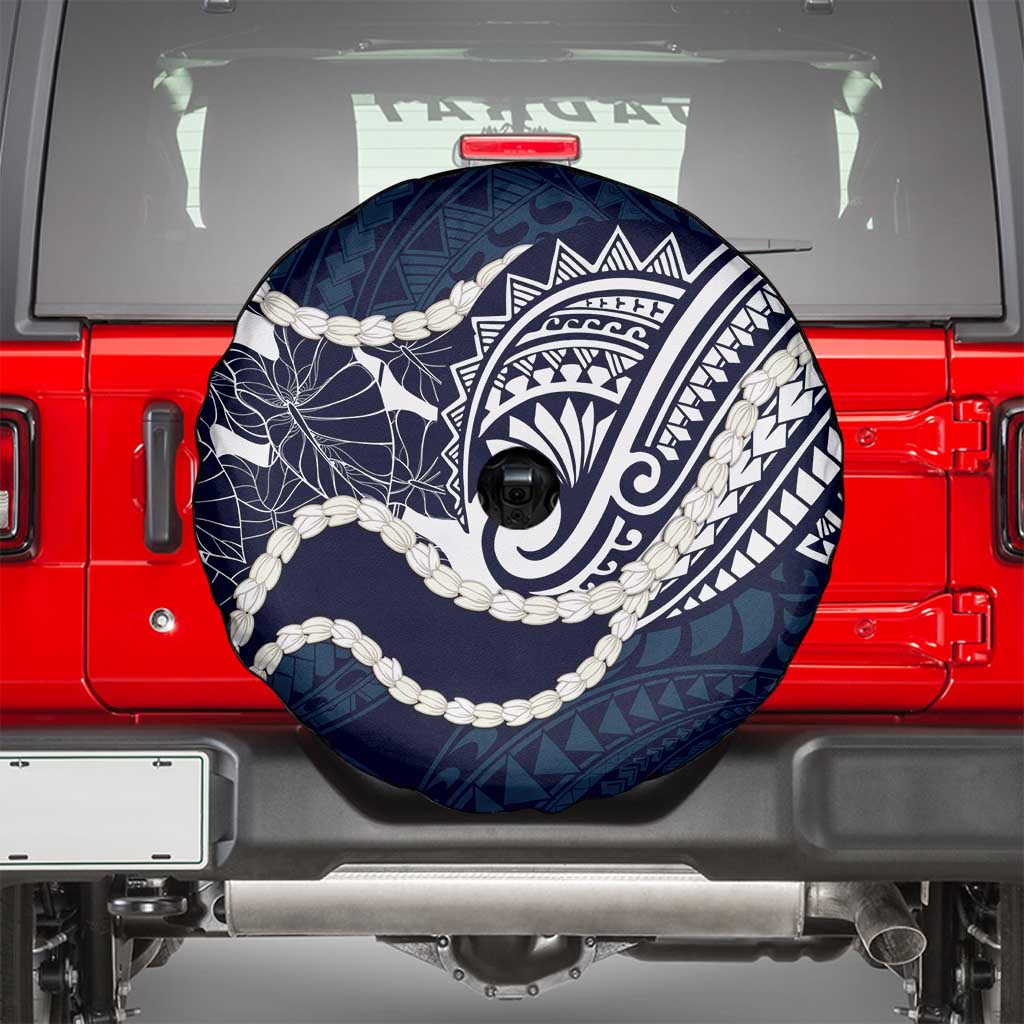 Aloha Hawaii Kalo Pikake Lei Spare Tire Cover Chest Tattoo Oxford Blue Hawaiian Pattern LT14 - Polynesian Pride