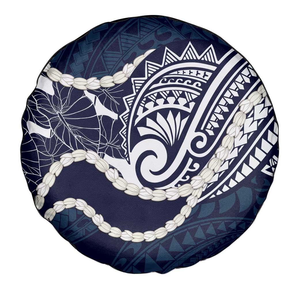 Aloha Hawaii Kalo Pikake Lei Spare Tire Cover Chest Tattoo Oxford Blue Hawaiian Pattern LT14 - Polynesian Pride