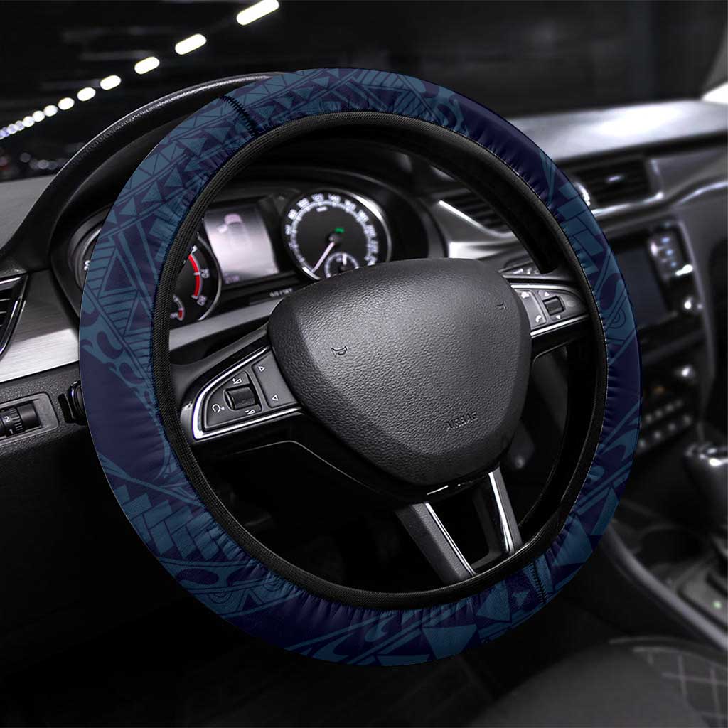 Aloha Hawaii Kalo Pikake Lei Steering Wheel Cover Chest Tattoo Oxford Blue Hawaiian Pattern LT14 Universal Fit Oxford Blue - Polynesian Pride