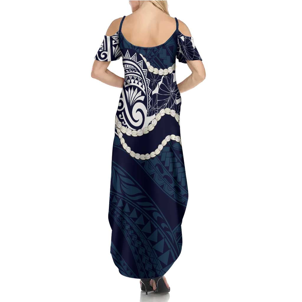 Aloha Hawaii Kalo Pikake Lei Summer Maxi Dress Chest Tattoo Oxford Blue Hawaiian Pattern LT14 - Polynesian Pride