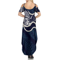Aloha Hawaii Kalo Pikake Lei Summer Maxi Dress Chest Tattoo Oxford Blue Hawaiian Pattern LT14 - Polynesian Pride