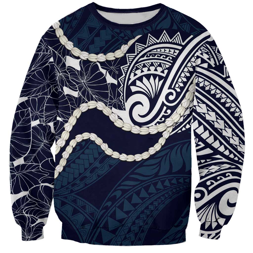 Aloha Hawaii Kalo Pikake Lei Sweatshirt Chest Tattoo Oxford Blue Hawaiian Pattern LT14 Unisex Oxford Blue - Polynesian Pride