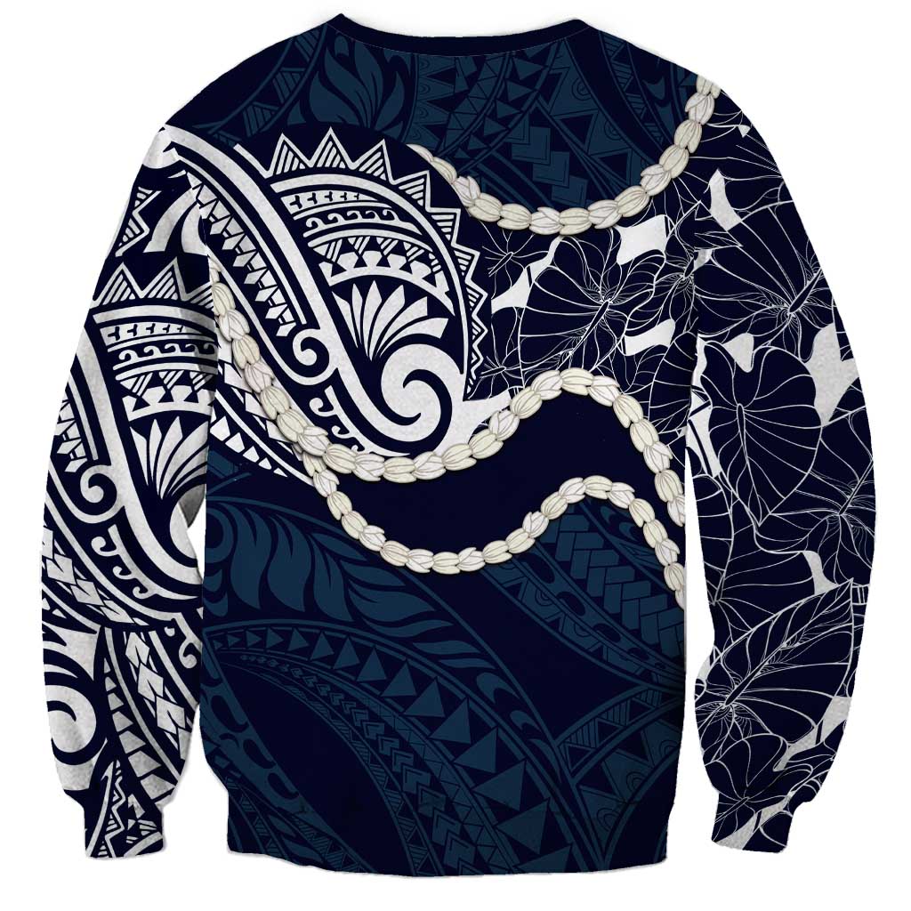 Aloha Hawaii Kalo Pikake Lei Sweatshirt Chest Tattoo Oxford Blue Hawaiian Pattern LT14 - Polynesian Pride