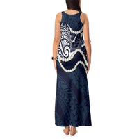 Aloha Hawaii Kalo Pikake Lei Tank Maxi Dress Chest Tattoo Oxford Blue Hawaiian Pattern LT14 - Polynesian Pride