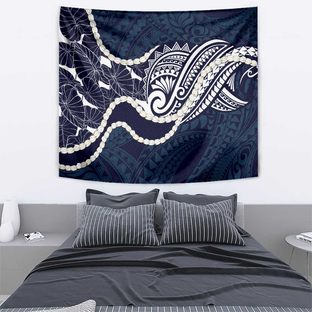 Aloha Hawaii Kalo Pikake Lei Tapestry Chest Tattoo Oxford Blue Hawaiian Pattern