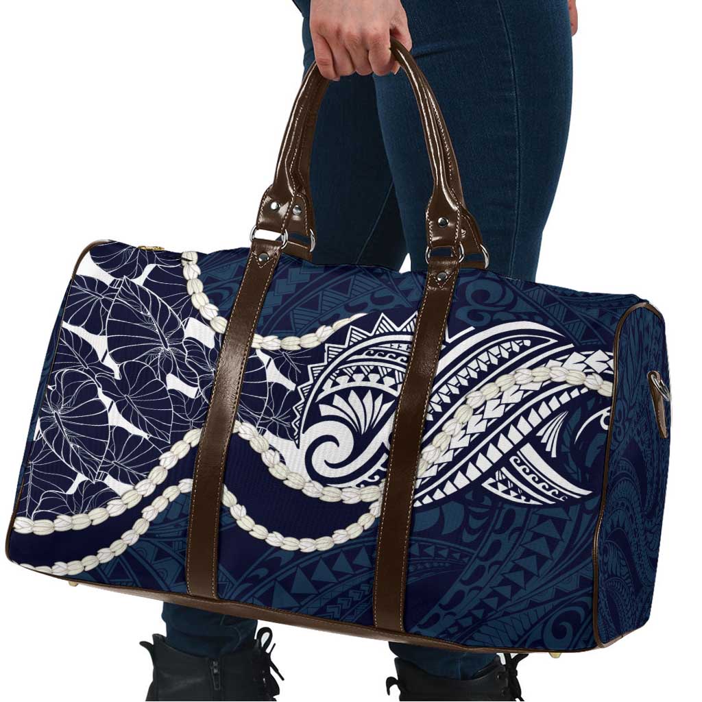 Aloha Hawaii Kalo Pikake Lei Travel Bag Chest Tattoo Oxford Blue Hawaiian Pattern LT14 - Polynesian Pride