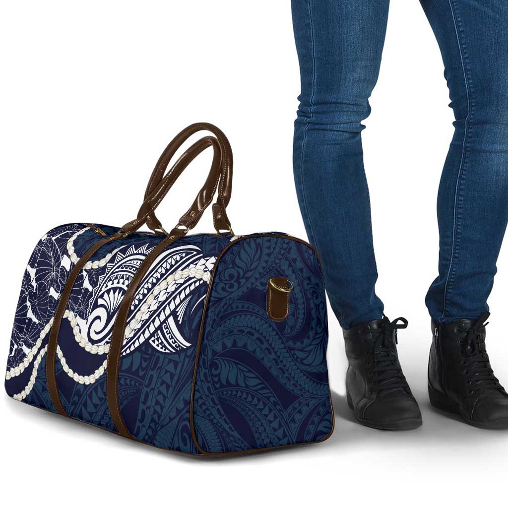 Aloha Hawaii Kalo Pikake Lei Travel Bag Chest Tattoo Oxford Blue Hawaiian Pattern LT14 - Polynesian Pride