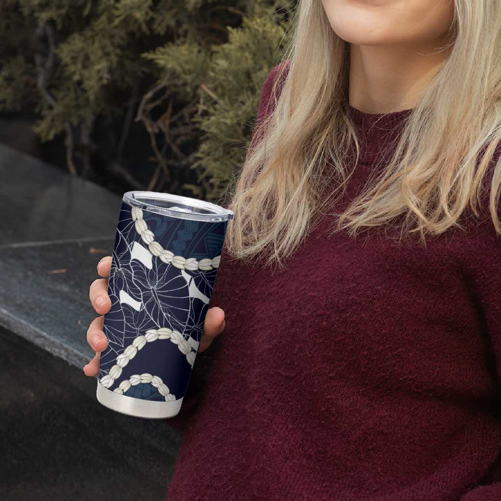 Aloha Hawaii Kalo Pikake Lei Tumbler Cup Chest Tattoo Oxford Blue Hawaiian Pattern LT14 - Polynesian Pride