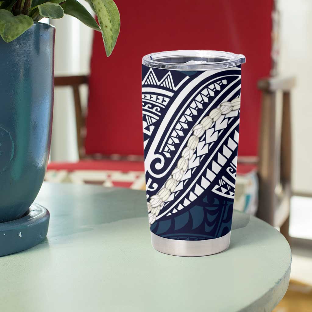 Aloha Hawaii Kalo Pikake Lei Tumbler Cup Chest Tattoo Oxford Blue Hawaiian Pattern LT14 - Polynesian Pride