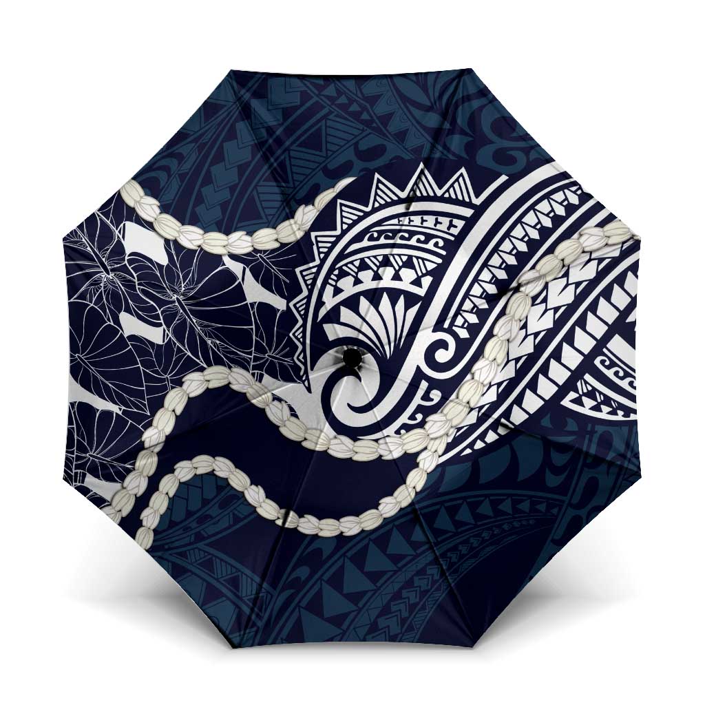 Aloha Hawaii Kalo Pikake Lei Umbrella Chest Tattoo Oxford Blue Hawaiian Pattern