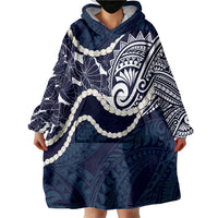 Aloha Hawaii Kalo Pikake Lei Wearable Blanket Hoodie Chest Tattoo Oxford Blue Hawaiian Pattern LT14 - Polynesian Pride