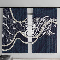 Aloha Hawaii Kalo Pikake Lei Window Curtain Chest Tattoo Oxford Blue Hawaiian Pattern LT14 With Hooks Oxford Blue - Polynesian Pride