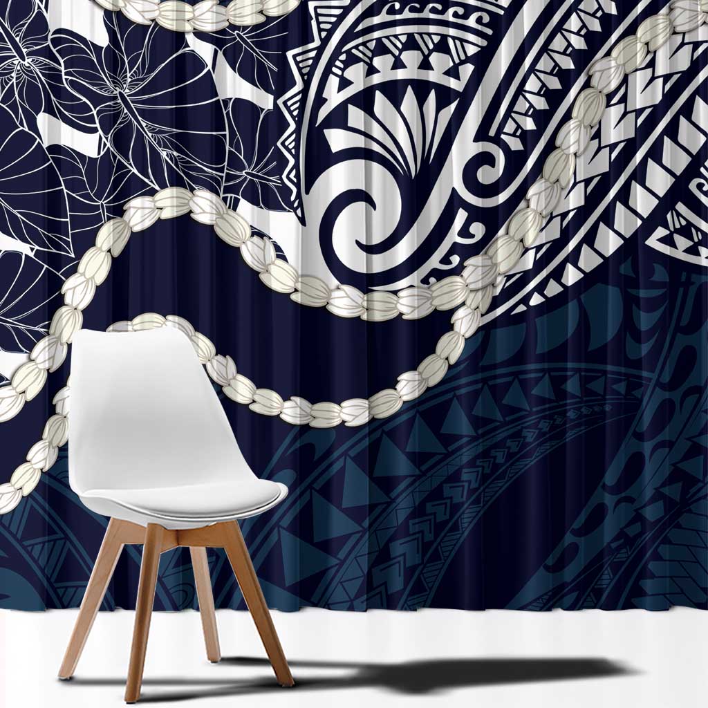 Aloha Hawaii Kalo Pikake Lei Window Curtain Chest Tattoo Oxford Blue Hawaiian Pattern LT14 - Polynesian Pride