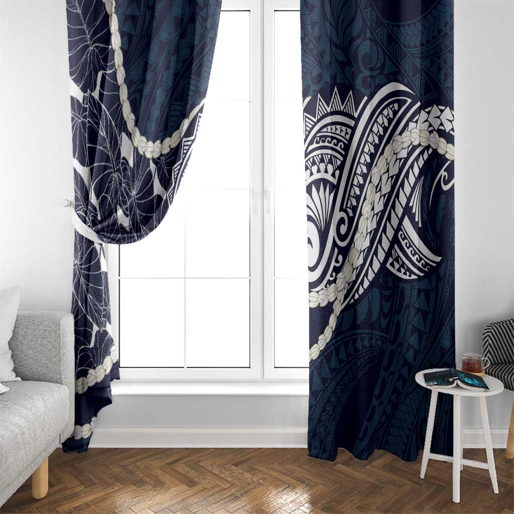 Aloha Hawaii Kalo Pikake Lei Window Curtain Chest Tattoo Oxford Blue Hawaiian Pattern LT14 - Polynesian Pride