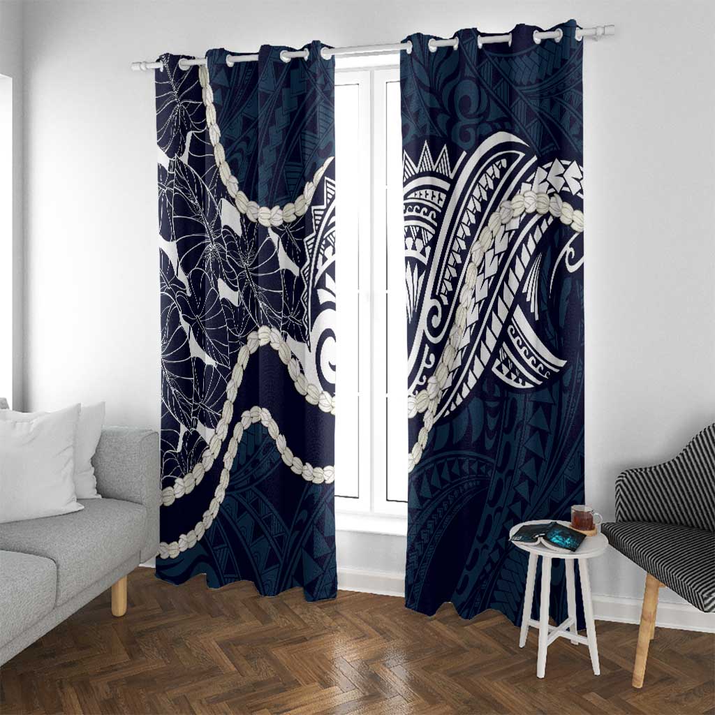 Aloha Hawaii Kalo Pikake Lei Window Curtain Chest Tattoo Oxford Blue Hawaiian Pattern LT14 With Grommets Oxford Blue - Polynesian Pride