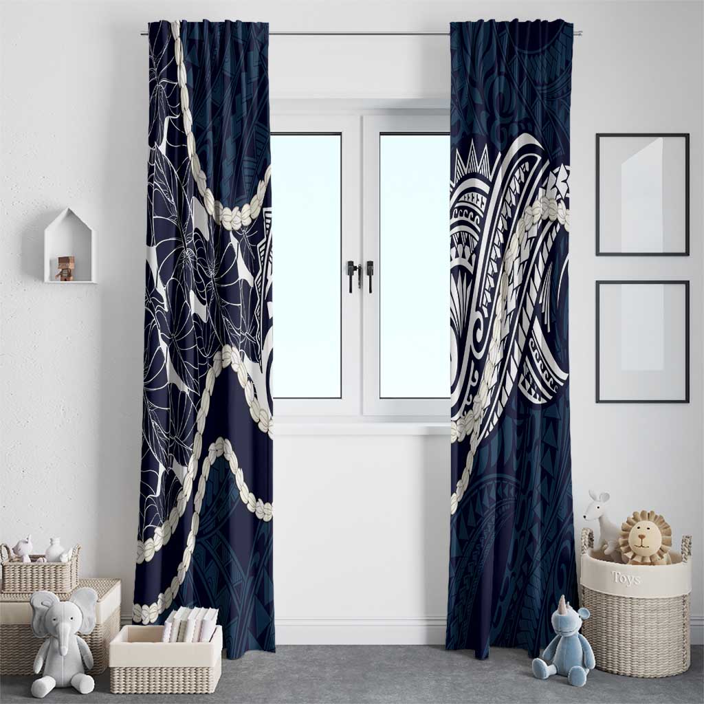 Aloha Hawaii Kalo Pikake Lei Window Curtain Chest Tattoo Oxford Blue Hawaiian Pattern LT14 - Polynesian Pride
