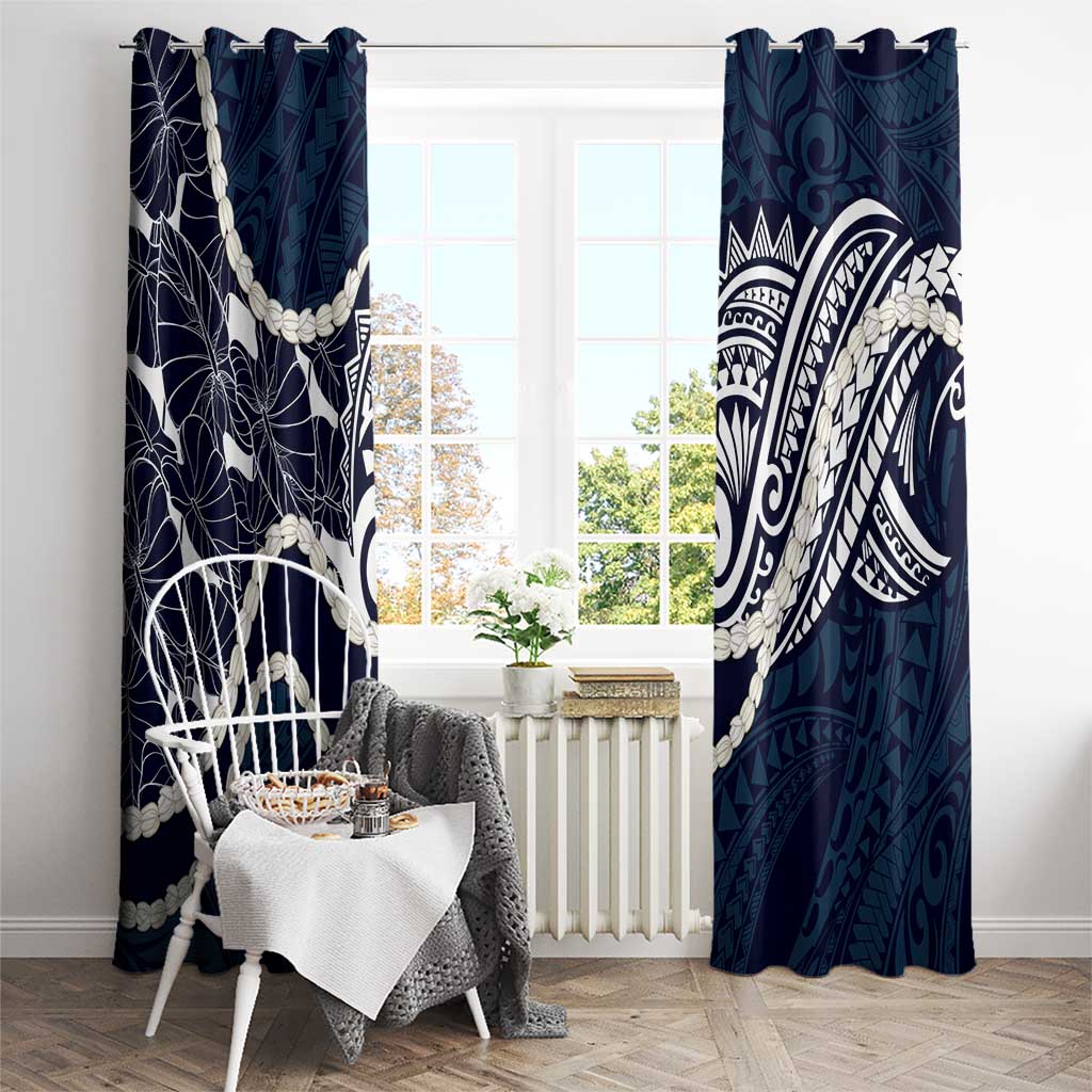 Aloha Hawaii Kalo Pikake Lei Window Curtain Chest Tattoo Oxford Blue Hawaiian Pattern LT14 - Polynesian Pride
