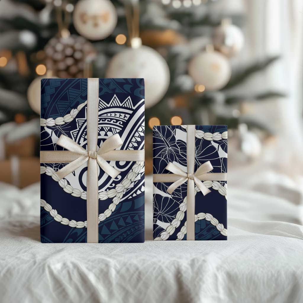 Aloha Hawaii Kalo Pikake Lei Wrapping Paper Chest Tattoo Oxford Blue Hawaiian Pattern