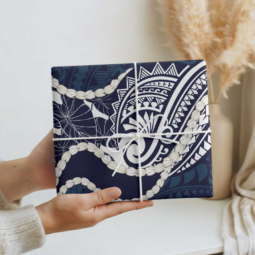 Aloha Hawaii Kalo Pikake Lei Wrapping Paper Chest Tattoo Oxford Blue Hawaiian Pattern