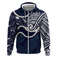 Aloha Hawaii Kalo Pikake Lei Zip Hoodie Chest Tattoo Oxford Blue Hawaiian Pattern LT14 Zip Hoodie Oxford Blue - Polynesian Pride