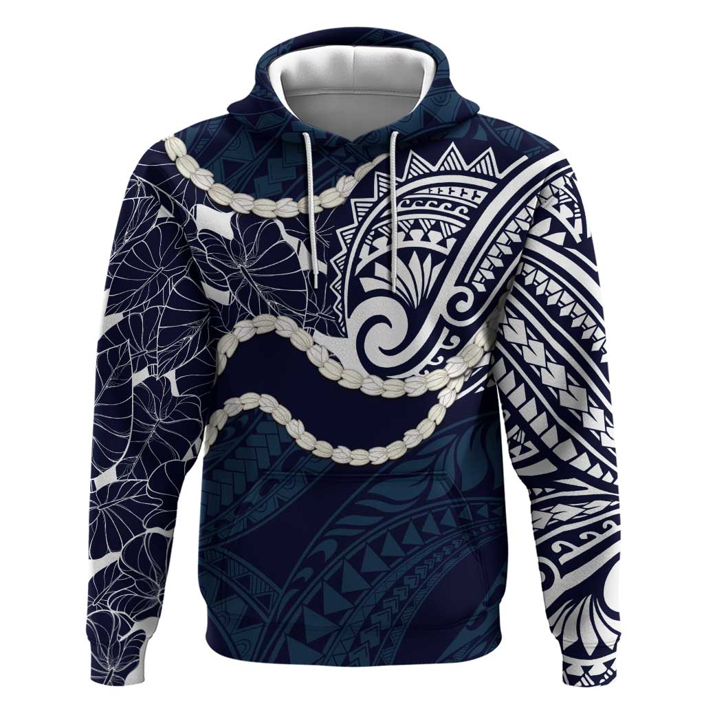 Aloha Hawaii Kalo Pikake Lei Zip Hoodie Chest Tattoo Oxford Blue Hawaiian Pattern LT14 Pullover Hoodie Oxford Blue - Polynesian Pride