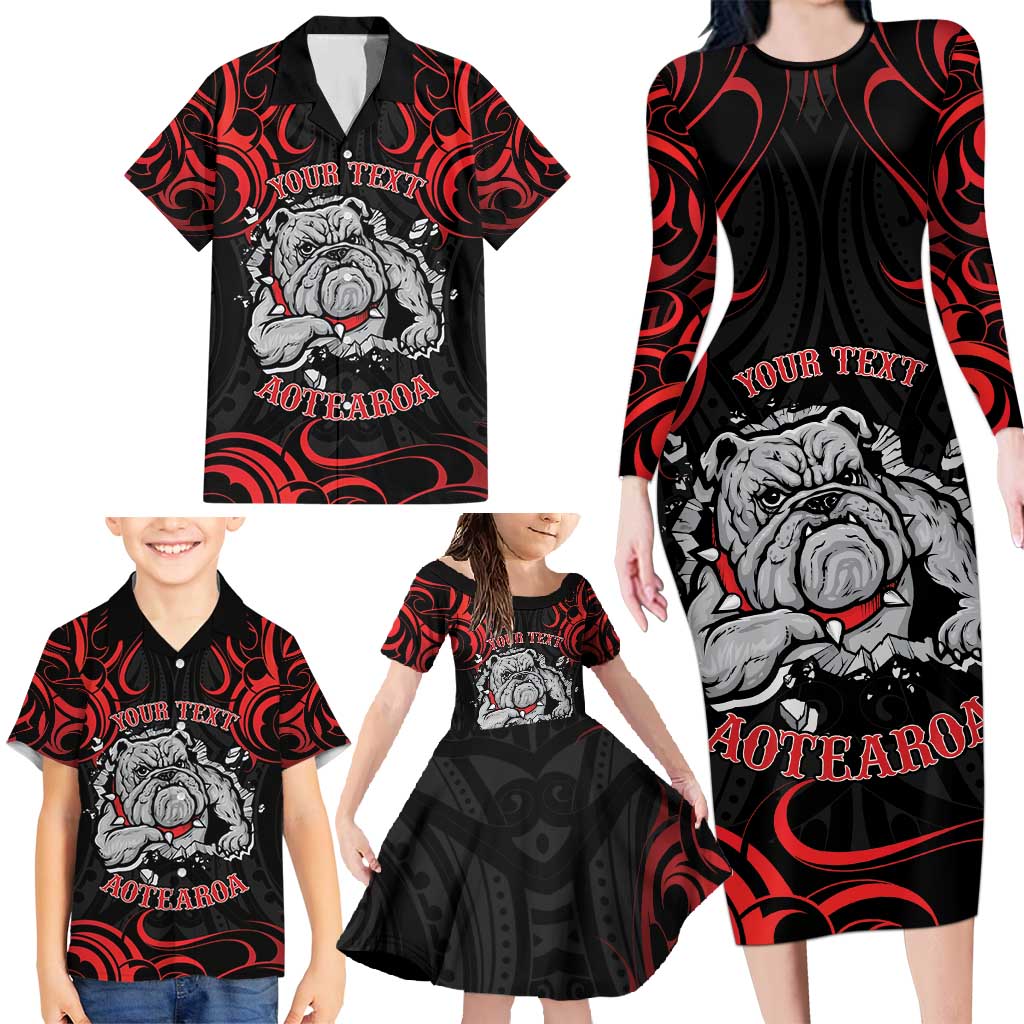 Personalised Aotearoa Bulldog Family Matching Long Sleeve Bodycon Dress and Hawaiian Shirt NZ Maori Tattoo