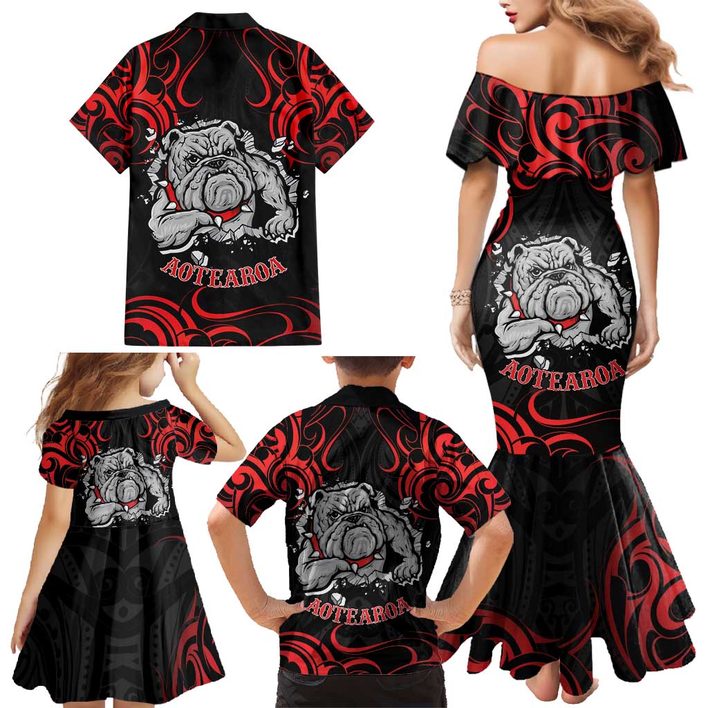 Personalised Aotearoa Bulldog Family Matching Mermaid Dress and Hawaiian Shirt NZ Maori Tattoo