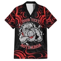 Personalised Aotearoa Bulldog Family Matching Off The Shoulder Long Sleeve Dress and Hawaiian Shirt NZ Maori Tattoo
