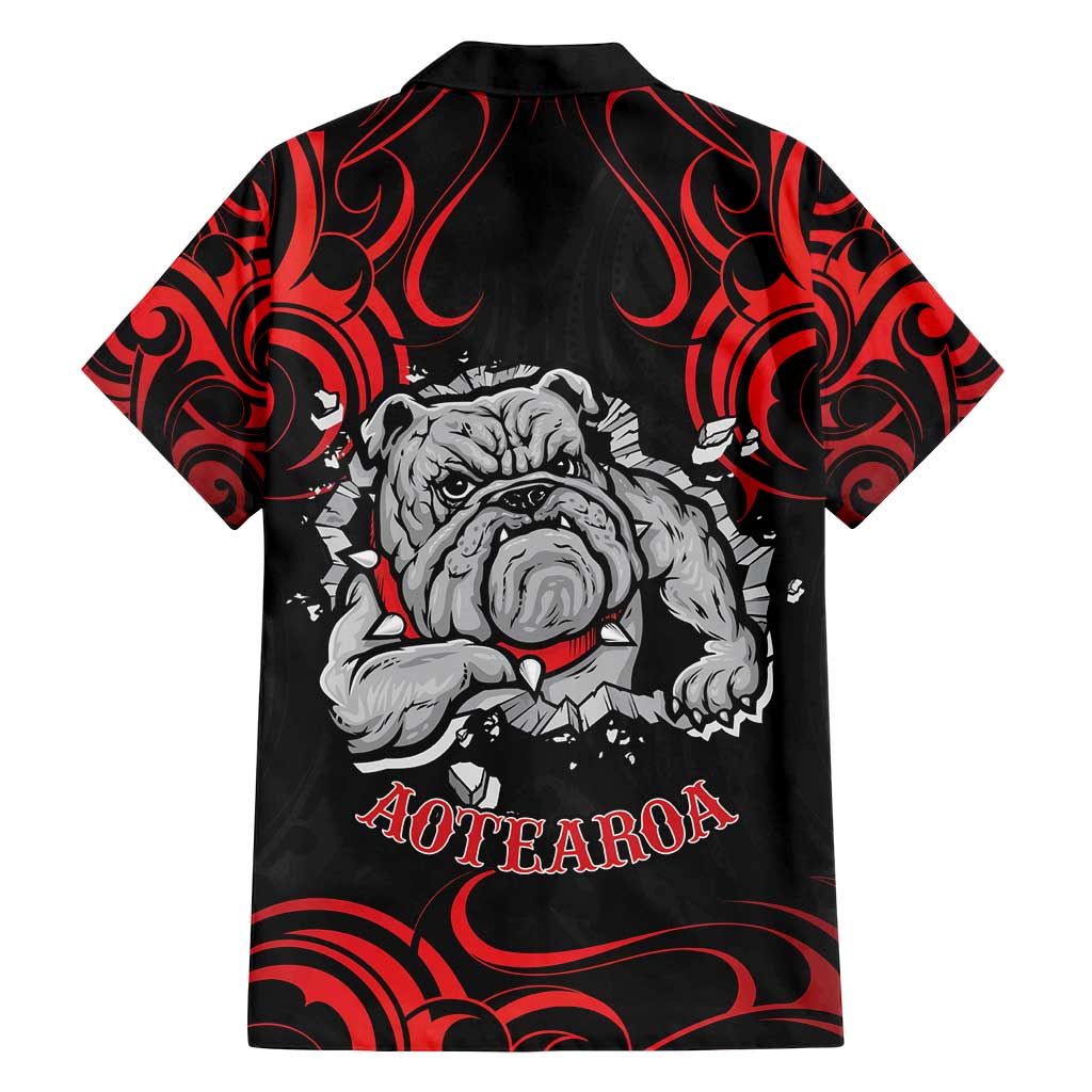 Personalised Aotearoa Bulldog Family Matching Off Shoulder Short Dress and Hawaiian Shirt NZ Maori Tattoo