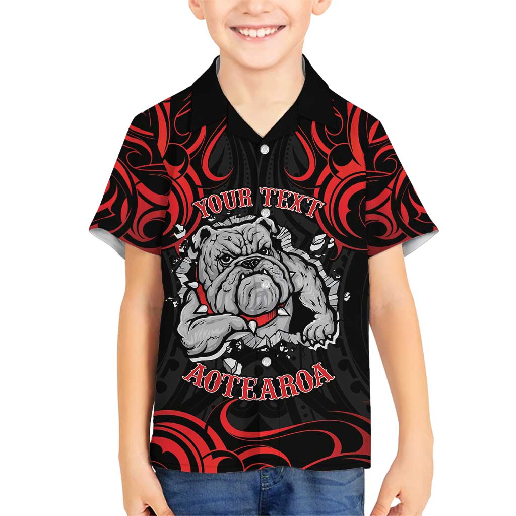 Personalised Aotearoa Bulldog Family Matching Off Shoulder Short Dress and Hawaiian Shirt NZ Maori Tattoo