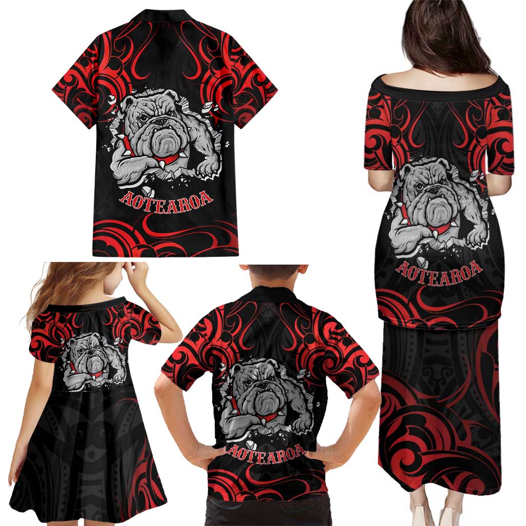 Personalised Aotearoa Bulldog Family Matching Puletasi and Hawaiian Shirt NZ Maori Tattoo