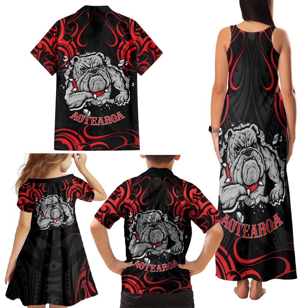 Personalised Aotearoa Bulldog Family Matching Tank Maxi Dress and Hawaiian Shirt NZ Maori Tattoo