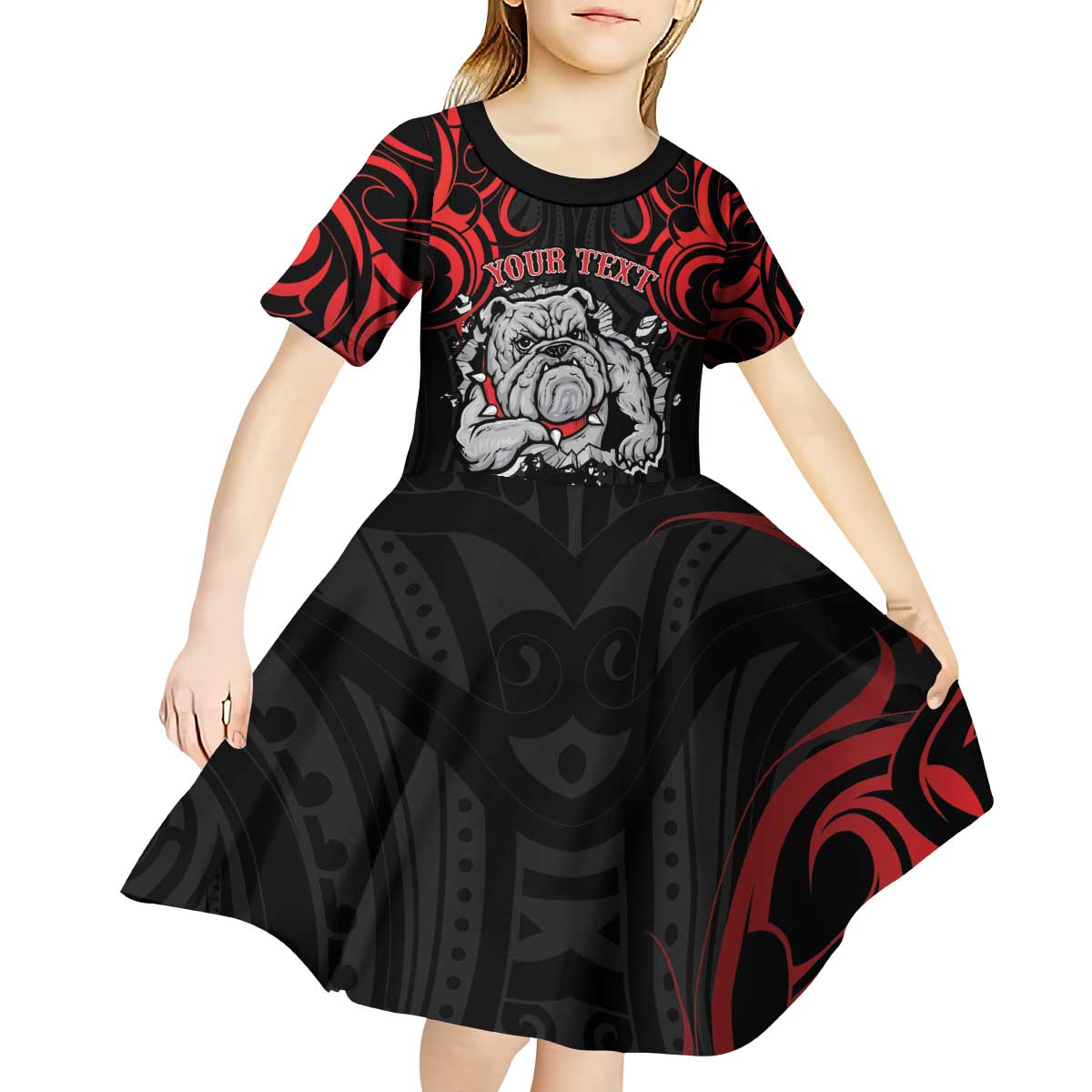 Personalised Aotearoa Bulldog Kid Short Sleeve Dress NZ Maori Tattoo