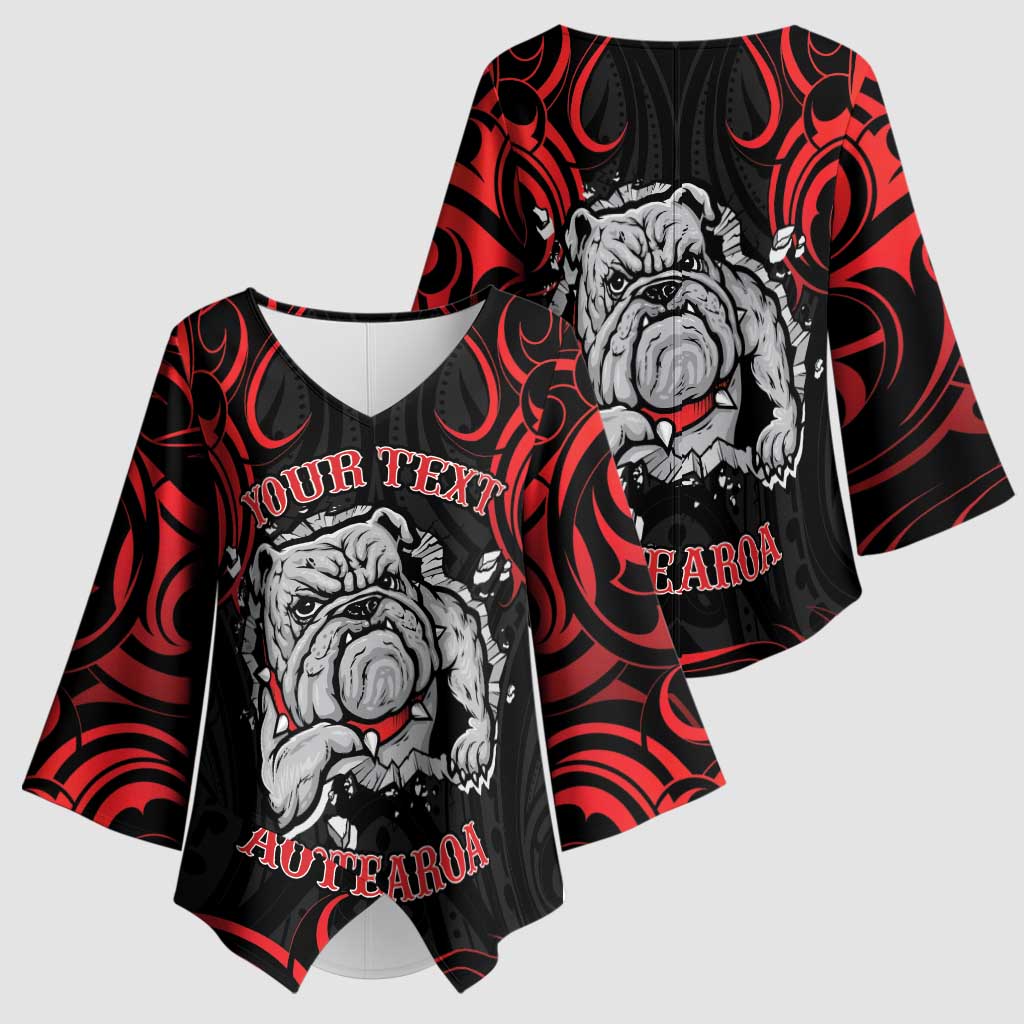 Aotearoa Bulldog Kimono Sleeve Blouse NZ Maori Tattoo - Polynesian Pride