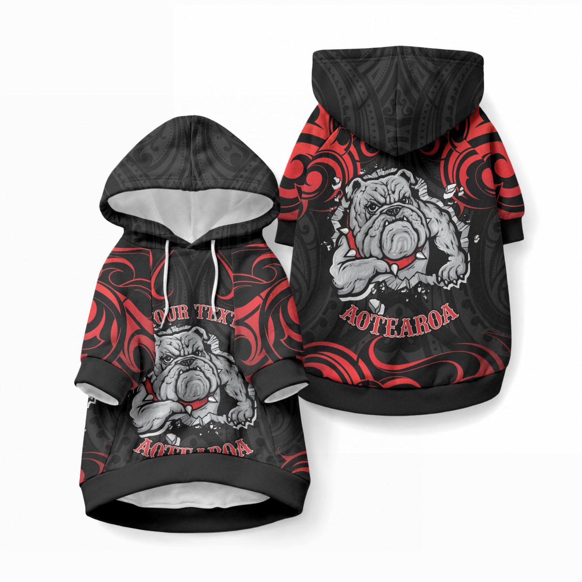 Personalised Aotearoa Bulldog Pet Hoodie NZ Maori Tattoo