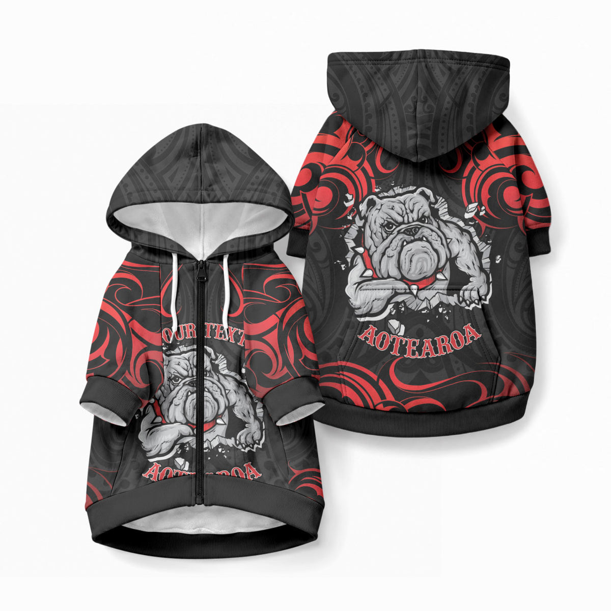 Personalised Aotearoa Bulldog Pet Hoodie NZ Maori Tattoo