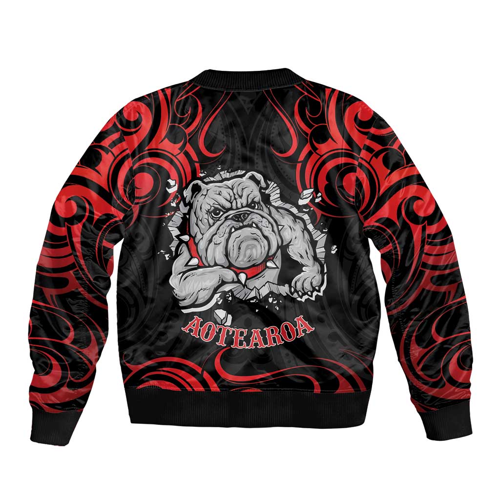 Personalised Aotearoa Bulldog Sleeve Zip Bomber Jacket NZ Maori Tattoo