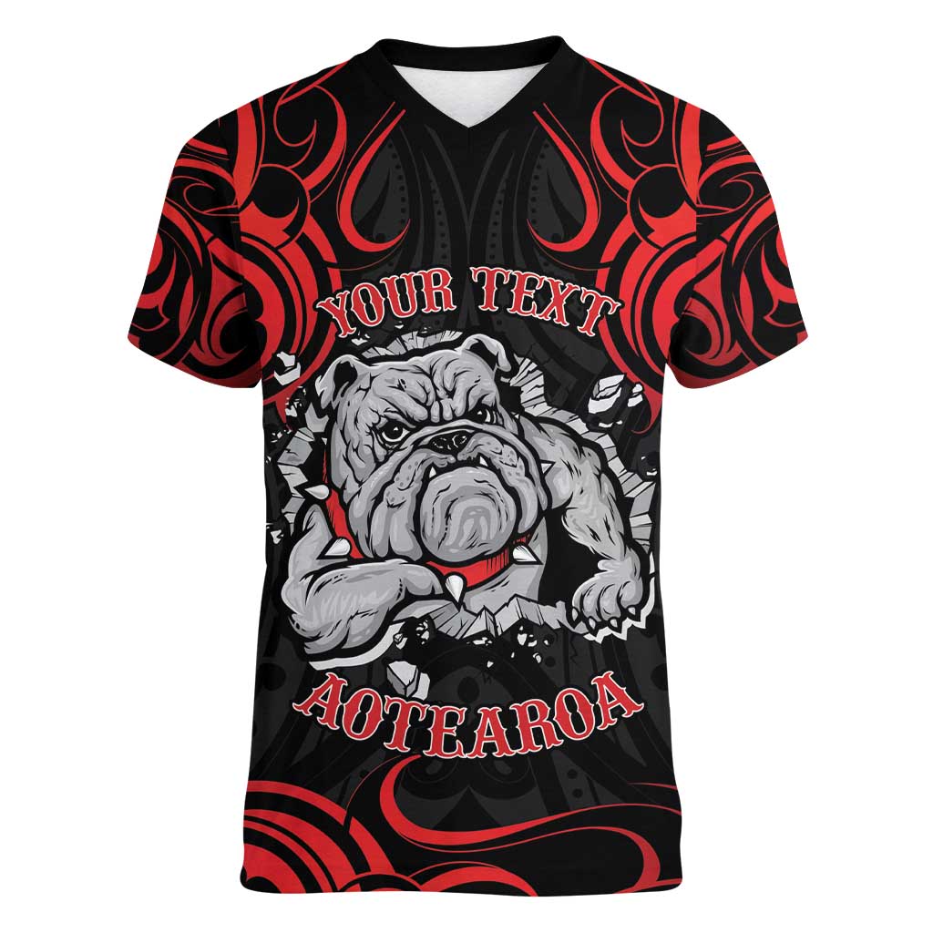 Personalised Aotearoa Bulldog Women V-Neck T-Shirt NZ Maori Tattoo