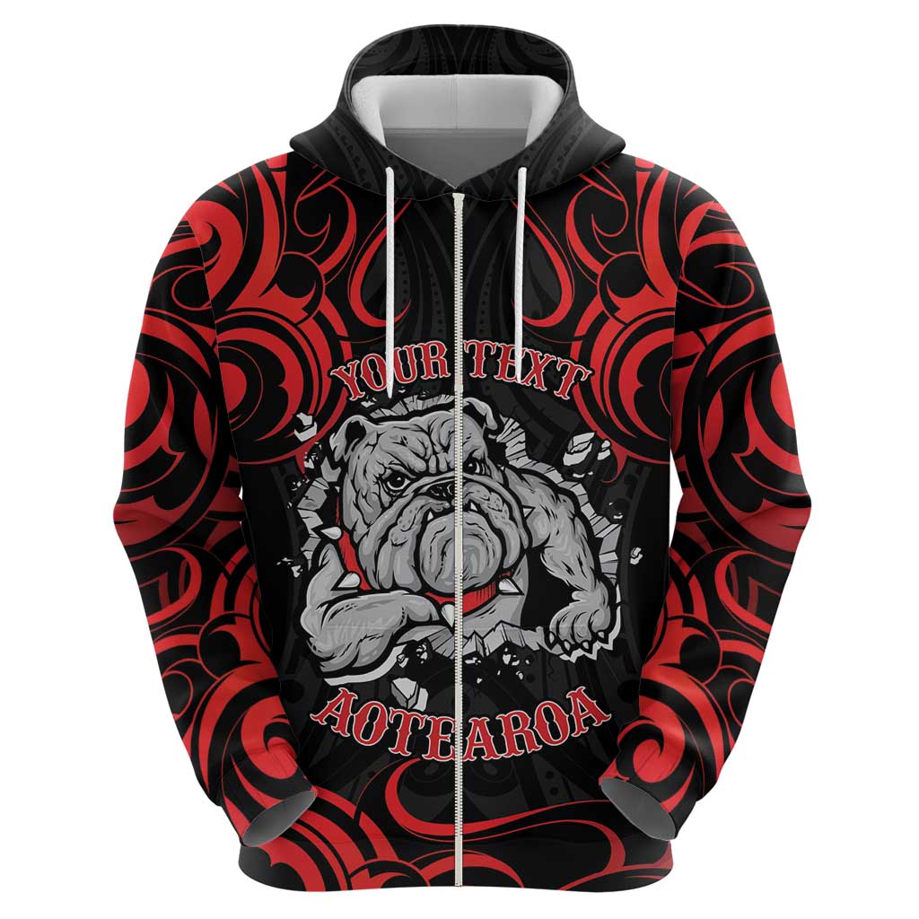 Personalised Aotearoa Bulldog Zip Hoodie NZ Maori Tattoo