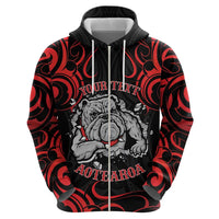 Personalised Aotearoa Bulldog Zip Hoodie NZ Maori Tattoo