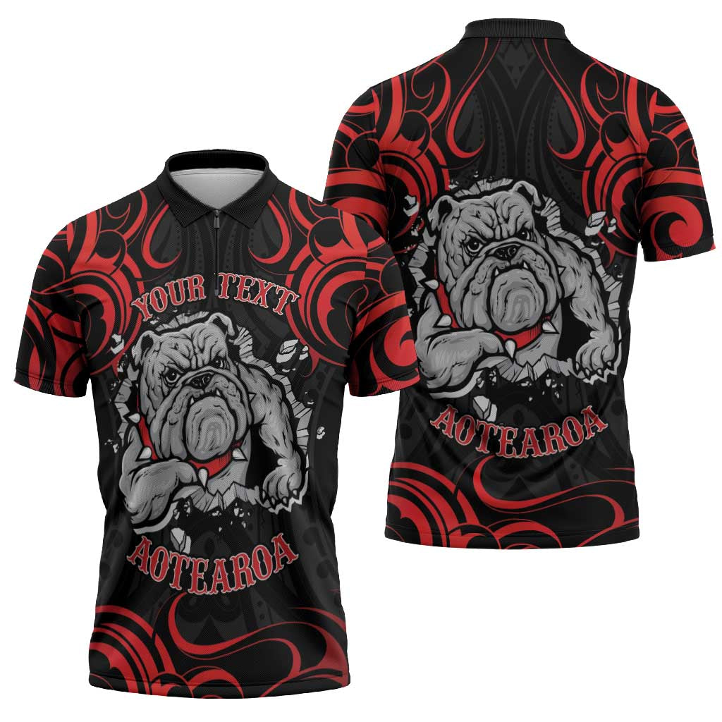 Aotearoa Bulldog Zipper Polo Shirt NZ Maori Tattoo - Polynesian Pride