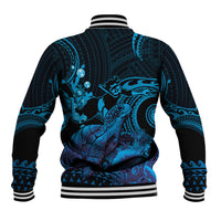 Blue Aloha Hawaii Baseball Jacket Snorkeling With Sea Turtle Polynesian Pattern