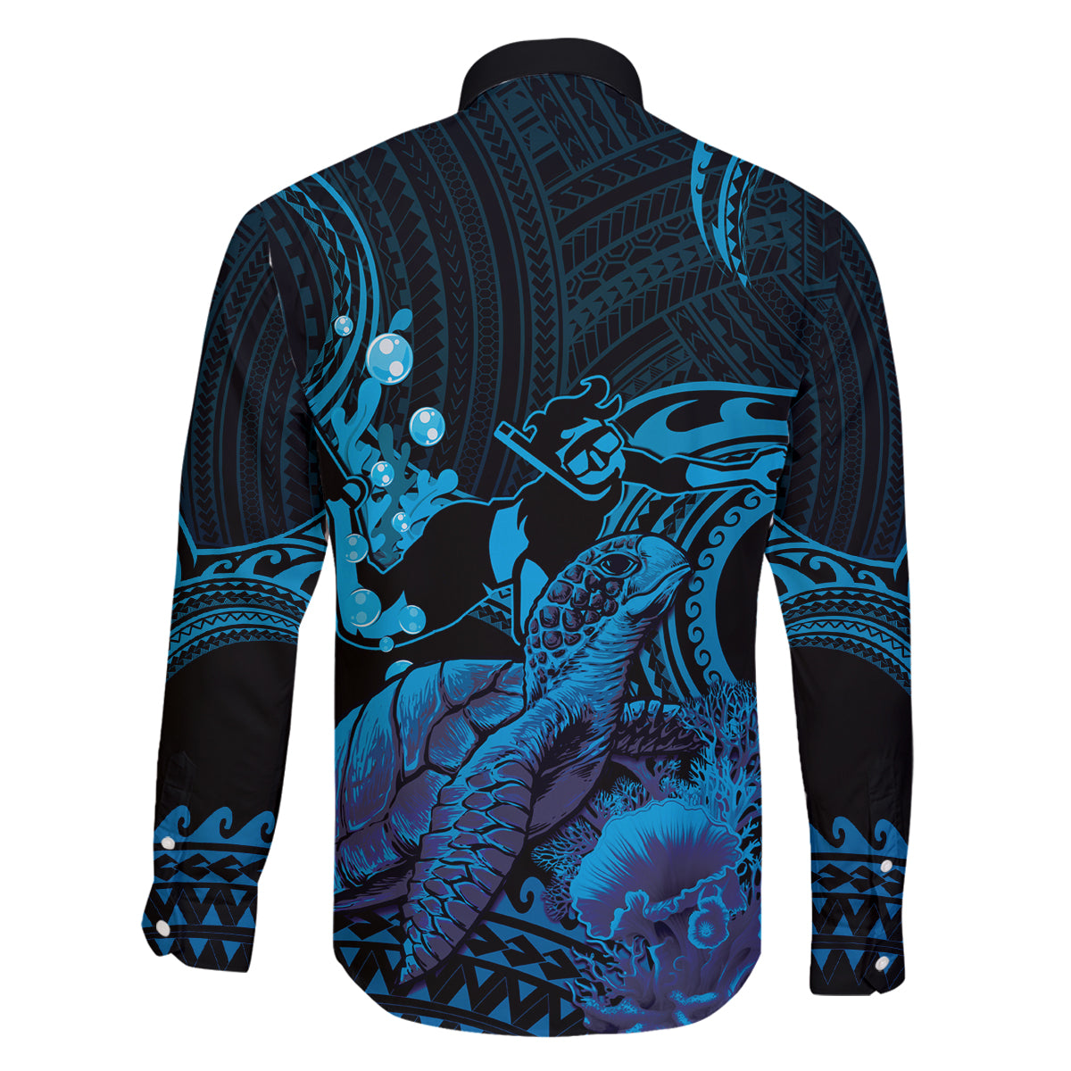 Blue Aloha Hawaii Family Matching Puletasi and Hawaiian Shirt Snorkeling With Sea Turtle Polynesian Pattern