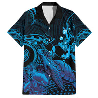Blue Aloha Hawaii Family Matching Tank Maxi Dress and Hawaiian Shirt Snorkeling With Sea Turtle Polynesian Pattern